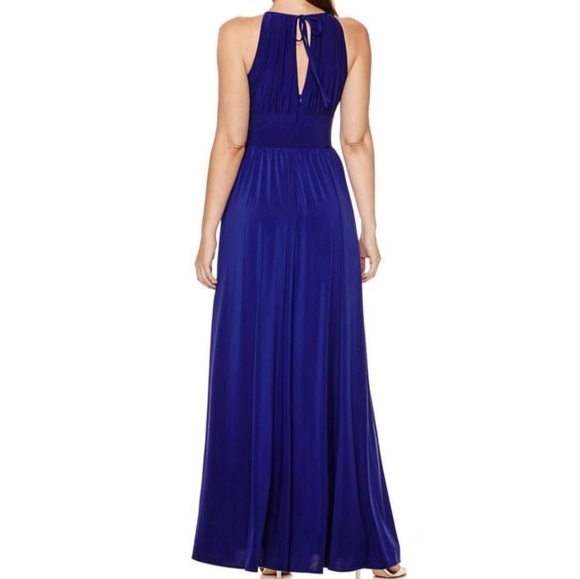 R&M Richards Women's Embellished Front Slit Gathered Halter Dress size 14 - Picture 2 of 5